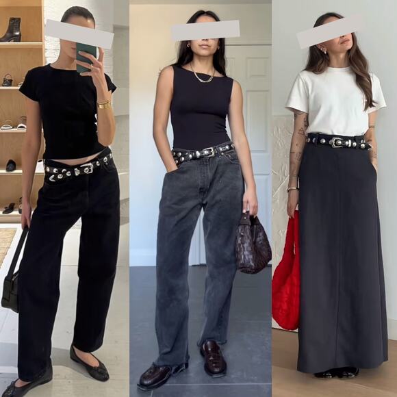 EUC KHAITE AUTHENTIC Benny Black Leather Silver Size 80 Studs Belt Dust bag - Picture 2 of 7